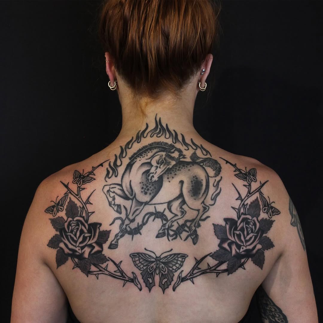 Flaming horse back piece