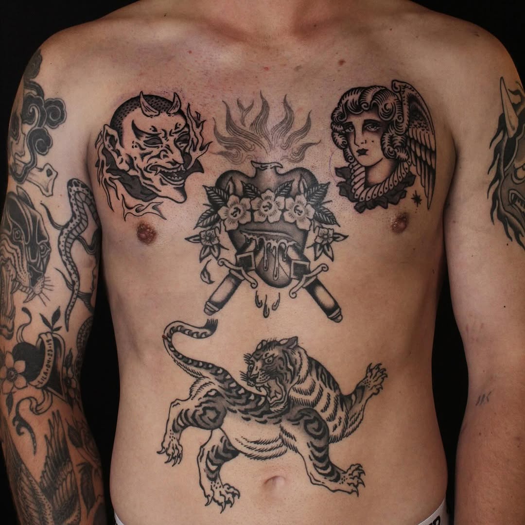 Chest panel with oni mask